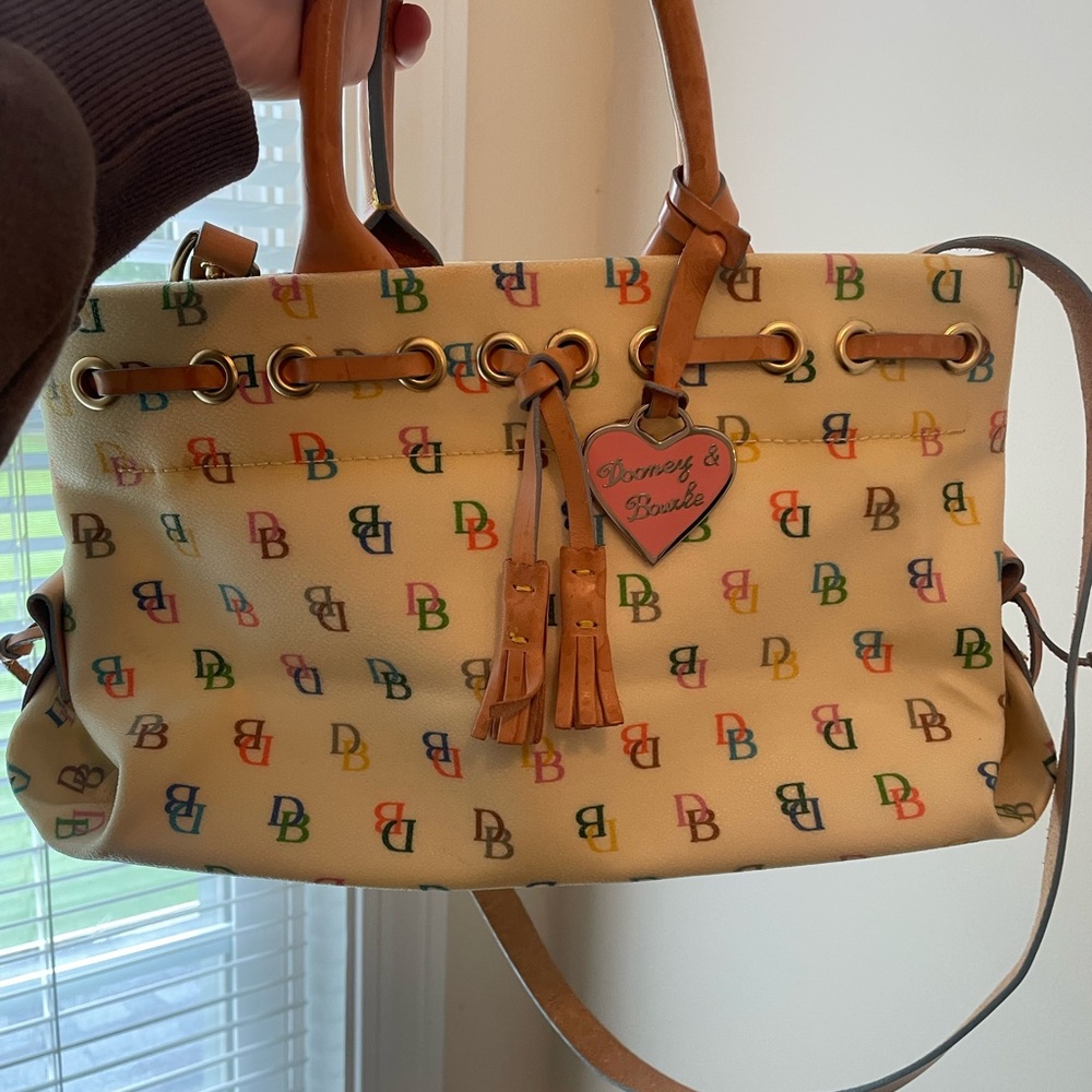Dooney & Bourke Cream Tote Bag with Tan Leather Accents Y2K vintage